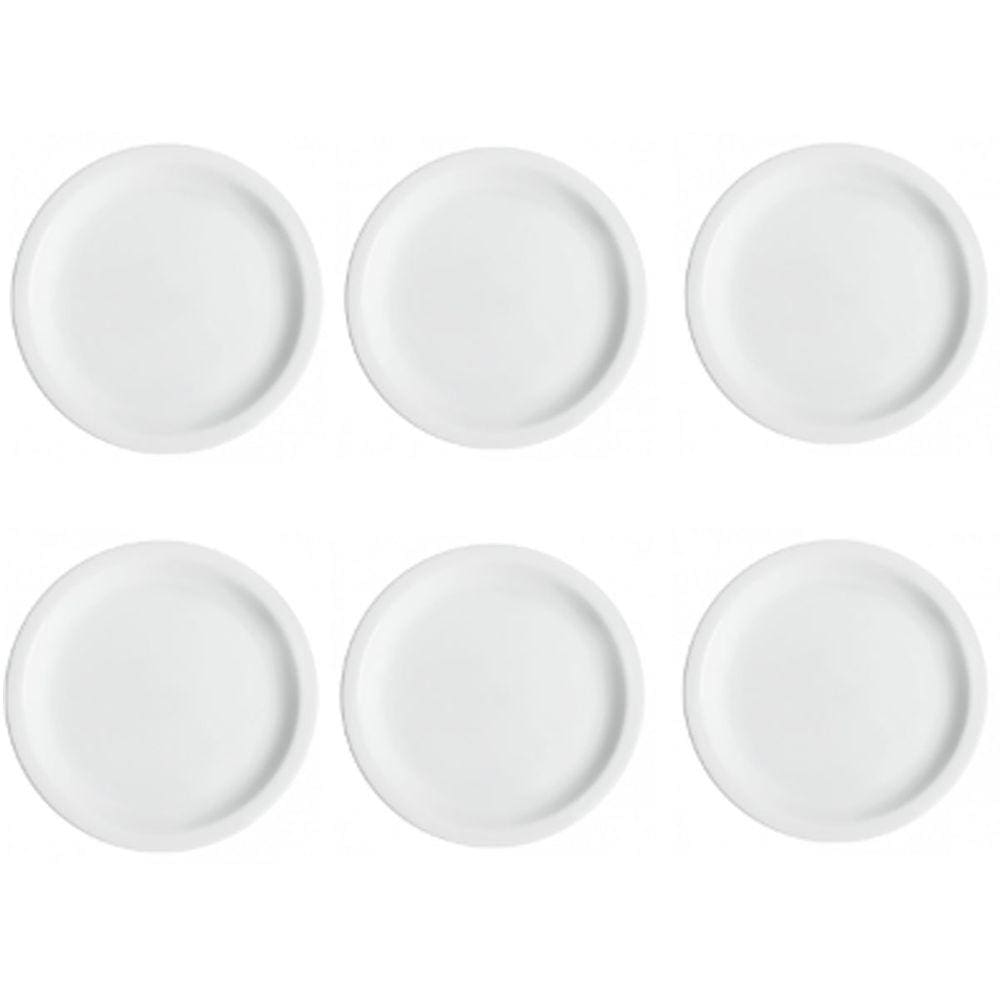 Conjunto de 6 Pratos Rasos Classe Única Iguaçu de Porcelana Germer Branco