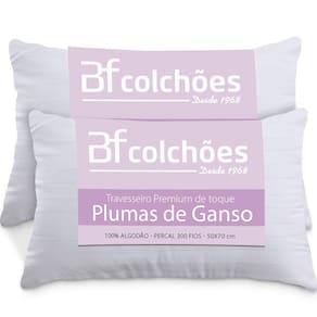 Kit 2 Travesseiros Fibras Toque Pluma de Ganso 100% Algodão Percal 300 Fios Premium Antialérgico 50x70cm - BF Colchões