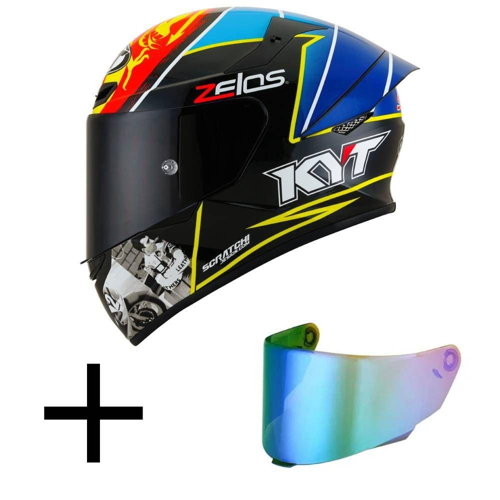 Capacete KYT TT Course Xavier Simeon Endurance Champions Preto e Azul Mais Viseira Camaleão