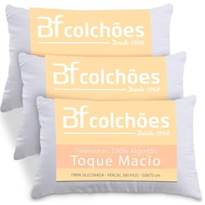 Kit 3 Travesseiros 100% Algodão Antialérgico Percal 300 Fios Extramacio 50x70cm - BF Colchões