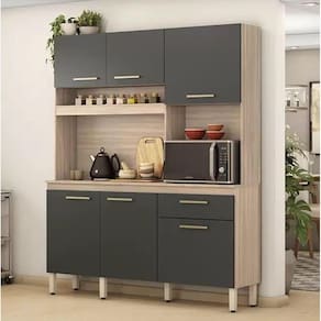 Cozinha Compacta 6 Portas 1 Gaveta 1,60 cm Alamo Avena / Grafito Demobile