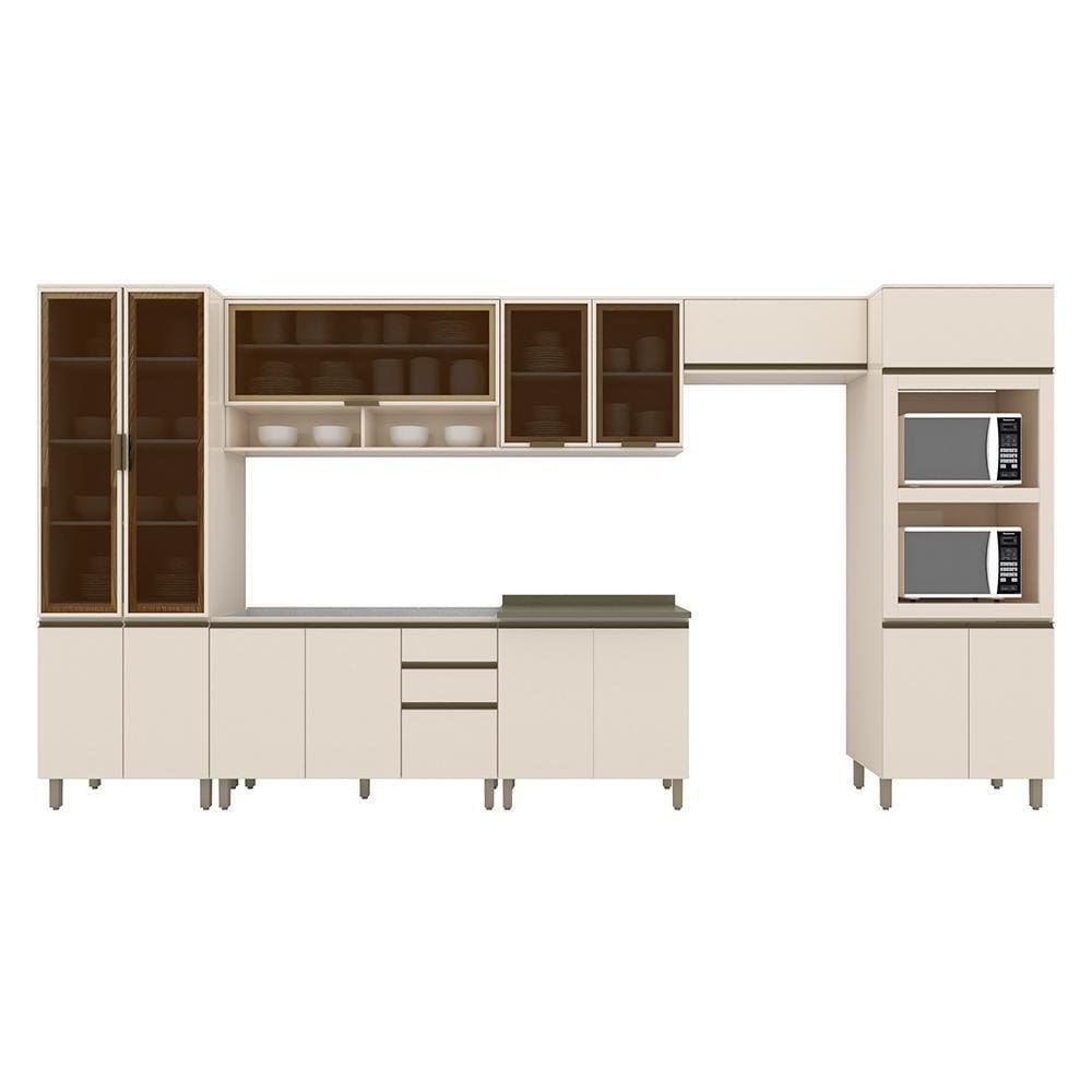 Cozinha Completa Connect 7 Peças com Cristaleira e Torre Quente 2 Fornos - Móveis Henn 