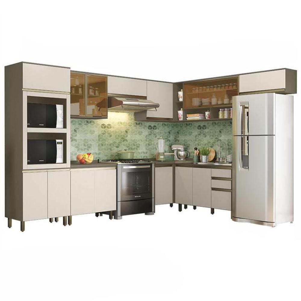 Cozinha Completa de Canto 9 Peças Connect com Torre Quente 2 Fornos - Móveis Henn