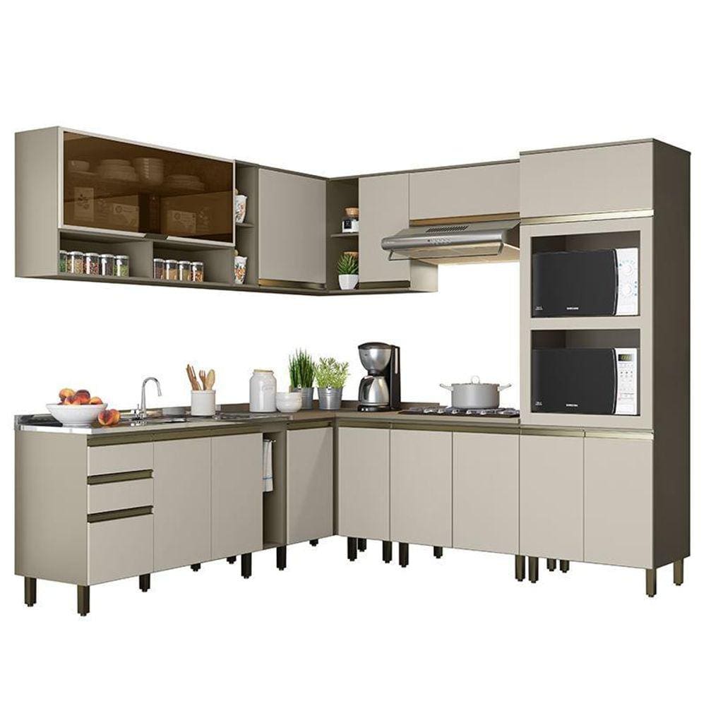 Cozinha Completa de Canto 11 Peças Connect Torre Quente 2 Fornos - Móveis Henn