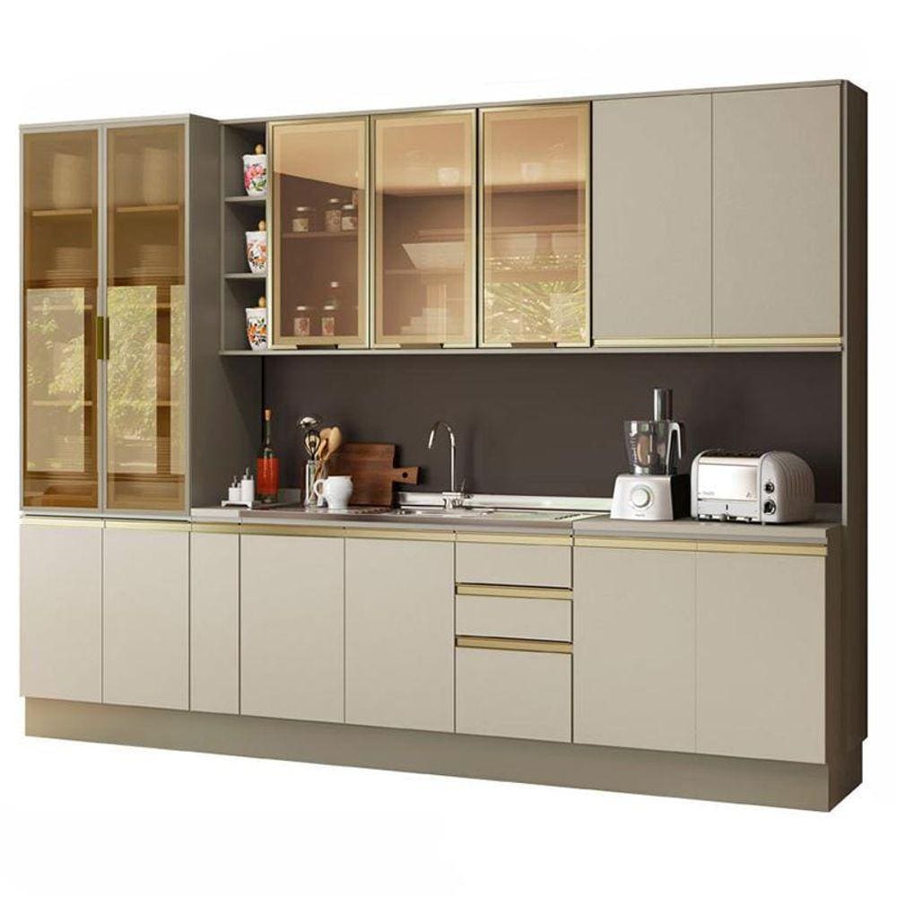 Cozinha Completa 8 Peças Connect com Cristaleira e Rodapé - Móveis Henn