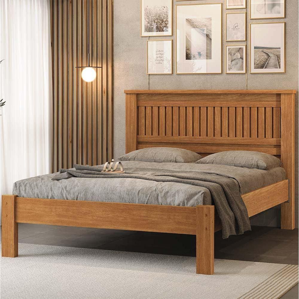 Cama De Casal Com Cabeceira 100% MDF Nature Mônaco Fênix