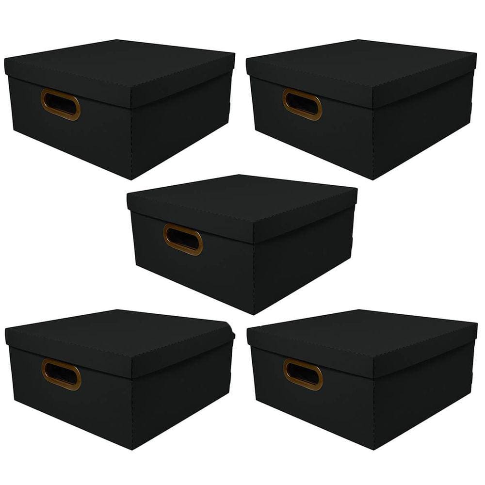 Kit 5 Caixas Organizadoras Linho Grande Cesto Armazenamento de Objetos Diversos Dello Preto