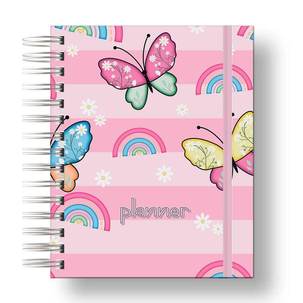 Planner Uau 2024 Cores Rosa bBorboletas, Para palnejamento Anual, Organização Diaria.