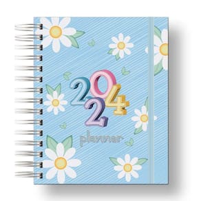 Planner Uau 2024 Azul Flores Para palnejamento Anual, Organização Diaria.