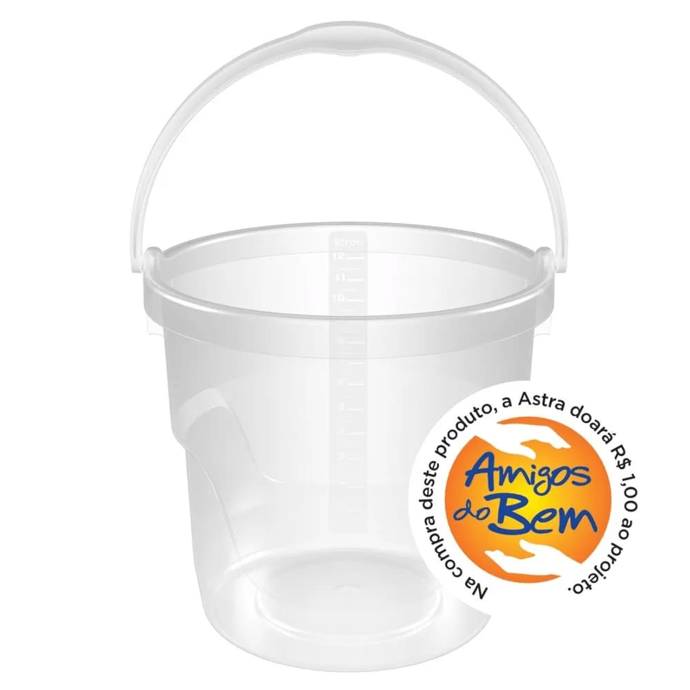 Balde Plástico 12 Litros Astra Transparente e Branco BP12*TRA-BR