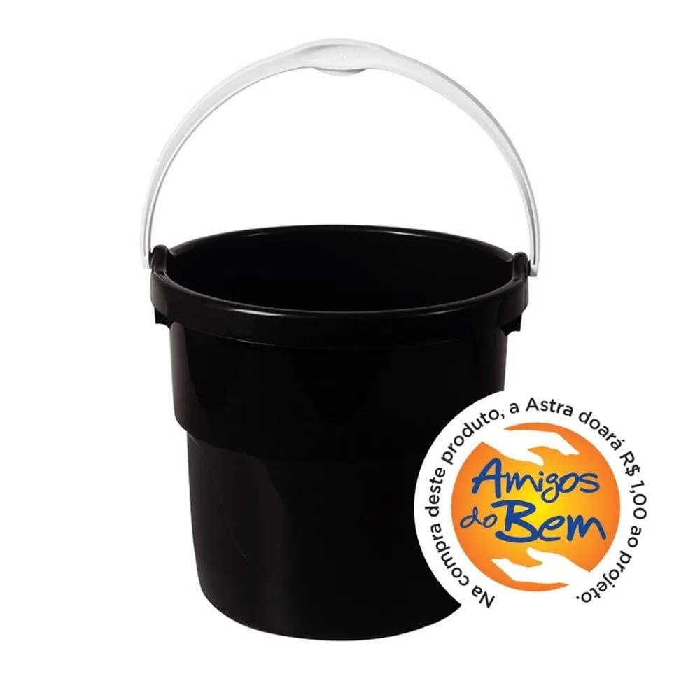 Balde Plástico 12 Litros Astra Preto e Branco BP12*PR-BR