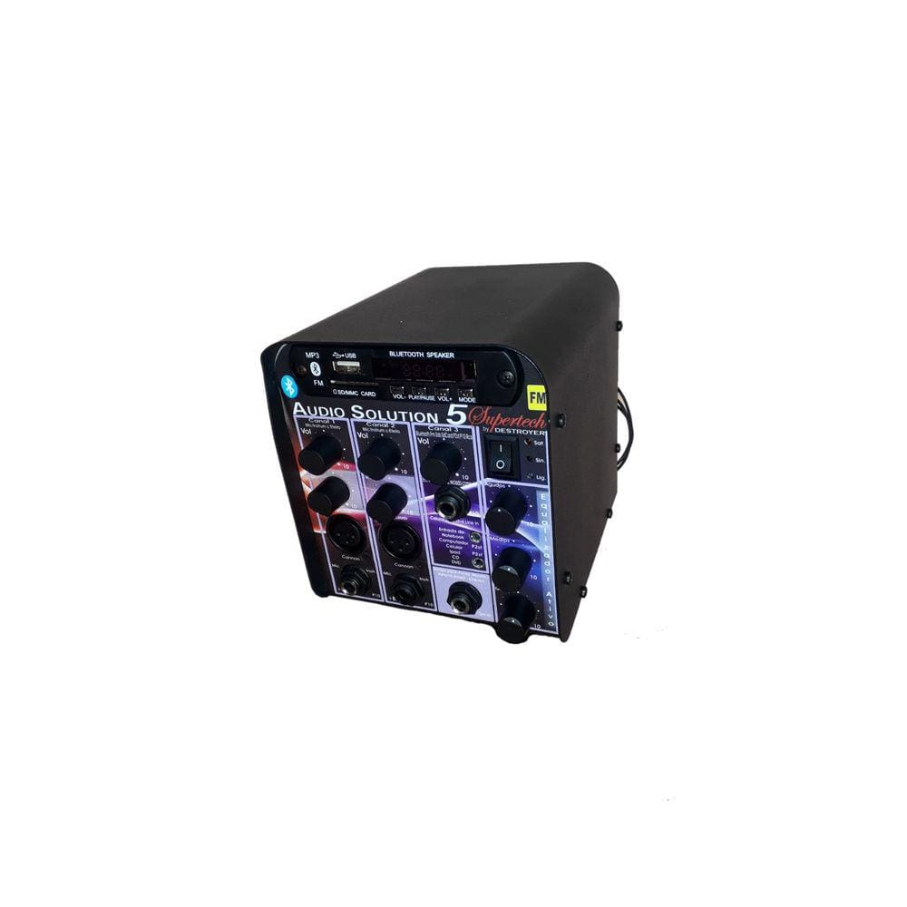 Amplificador Supertech Audio Solution AS5 Bluetooth USB FM 3Canais 2Xlr C/Efeito 196WRF Propaganda