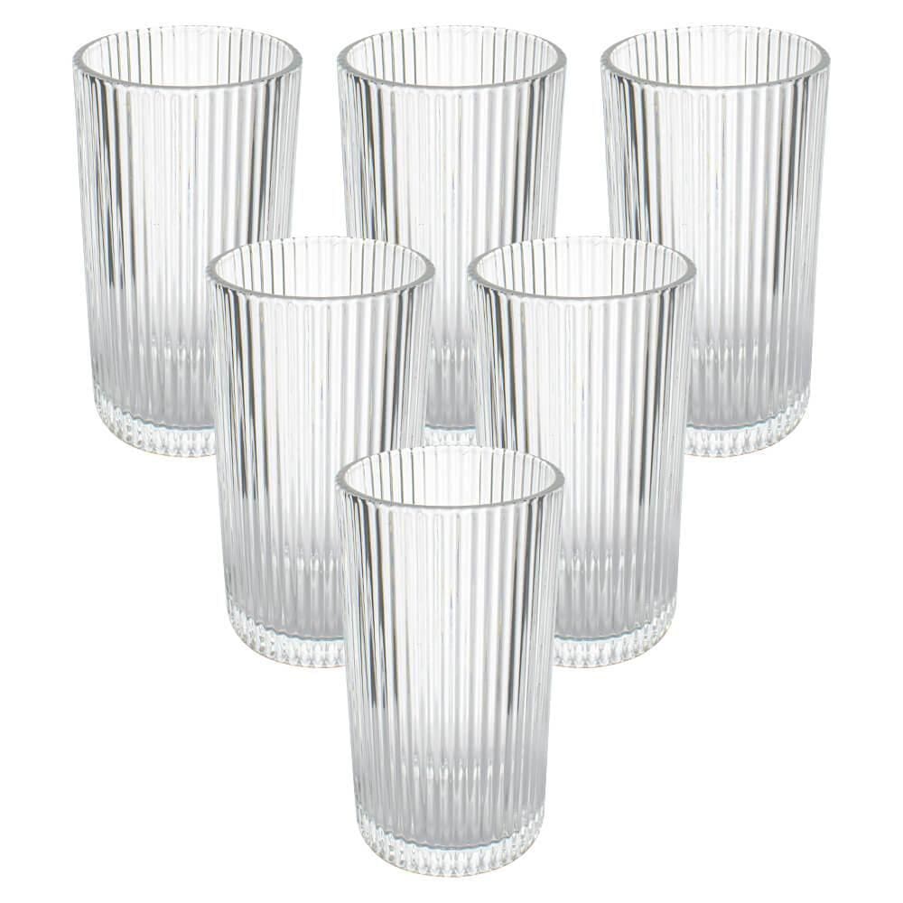 Jogo de Copos de Vidro Transparente Graffiato Long Drink 420ml 6 peças - Hauskraft