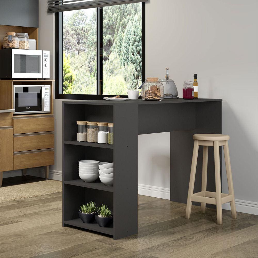 Bancada Ilha Gourmet para Cozinha 136 x 93 Cm MDP Cinza 0565 MENU