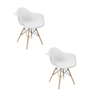Kit 2 Cadeiras Eames Braço Polipropileno Base Madeira Flórida Fratini Móveis Branco