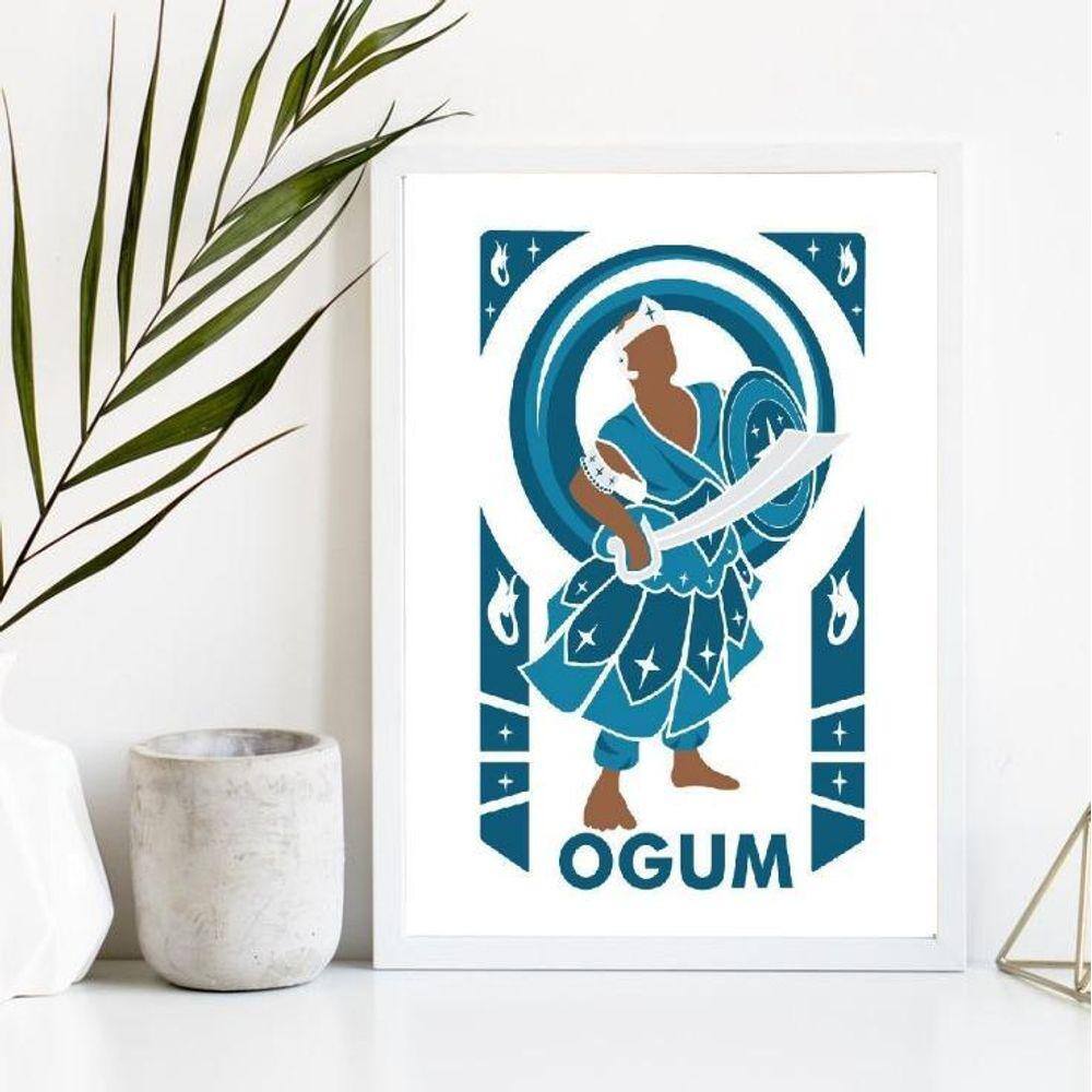 Quadro Decorativo Orixá Ogum 24x18cm Madeira Preta