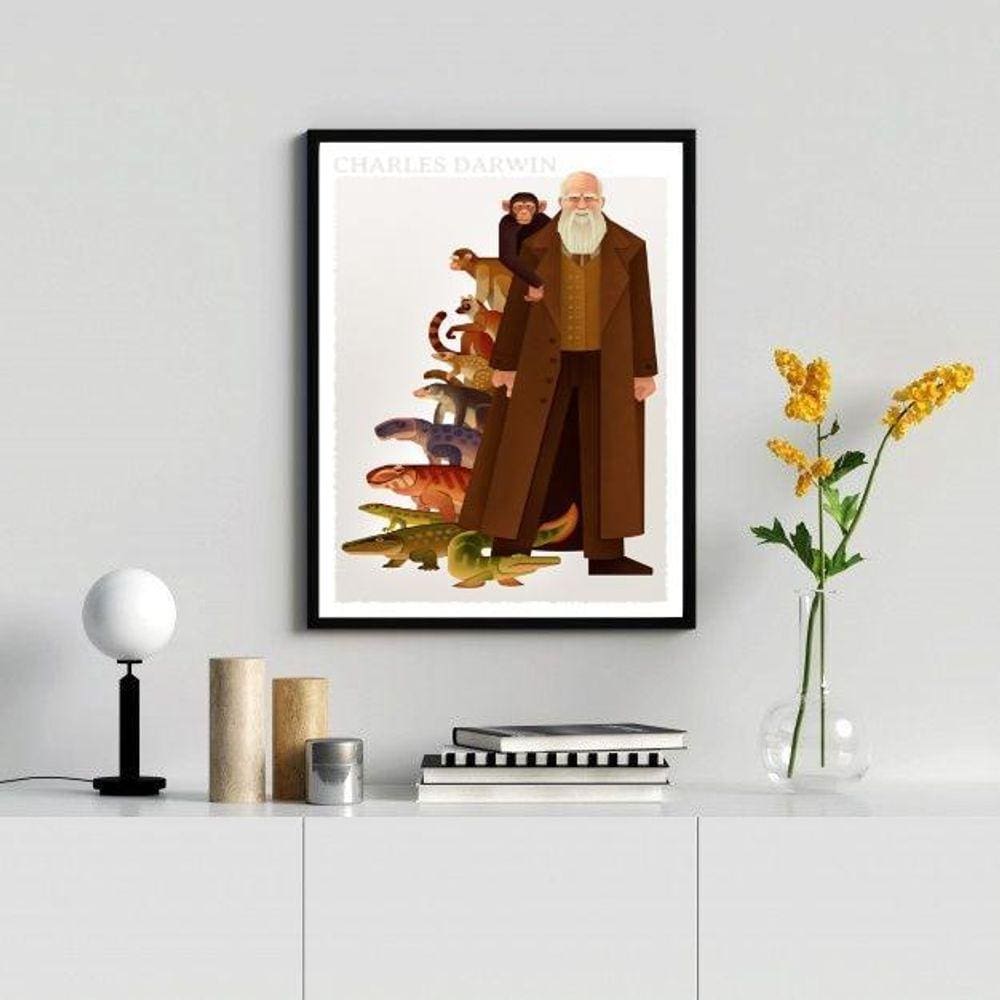 Quadro Decorativo Charles Darwin 24x18cm - Moldura Branca