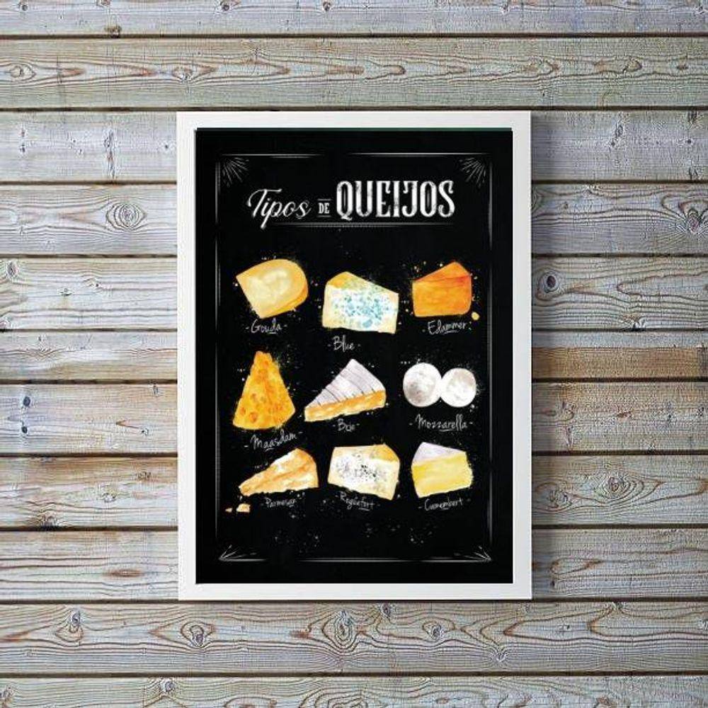 Quadro Decorativo Queijo 33x24cm Moldura Preta