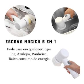Escova Limpeza Elétrica 5 Em 1 - ABS - Branca - 20cm