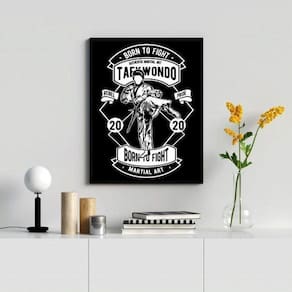 Quadro Decorativo Taekwondo 45x34cm - Vidro e Moldura Preta