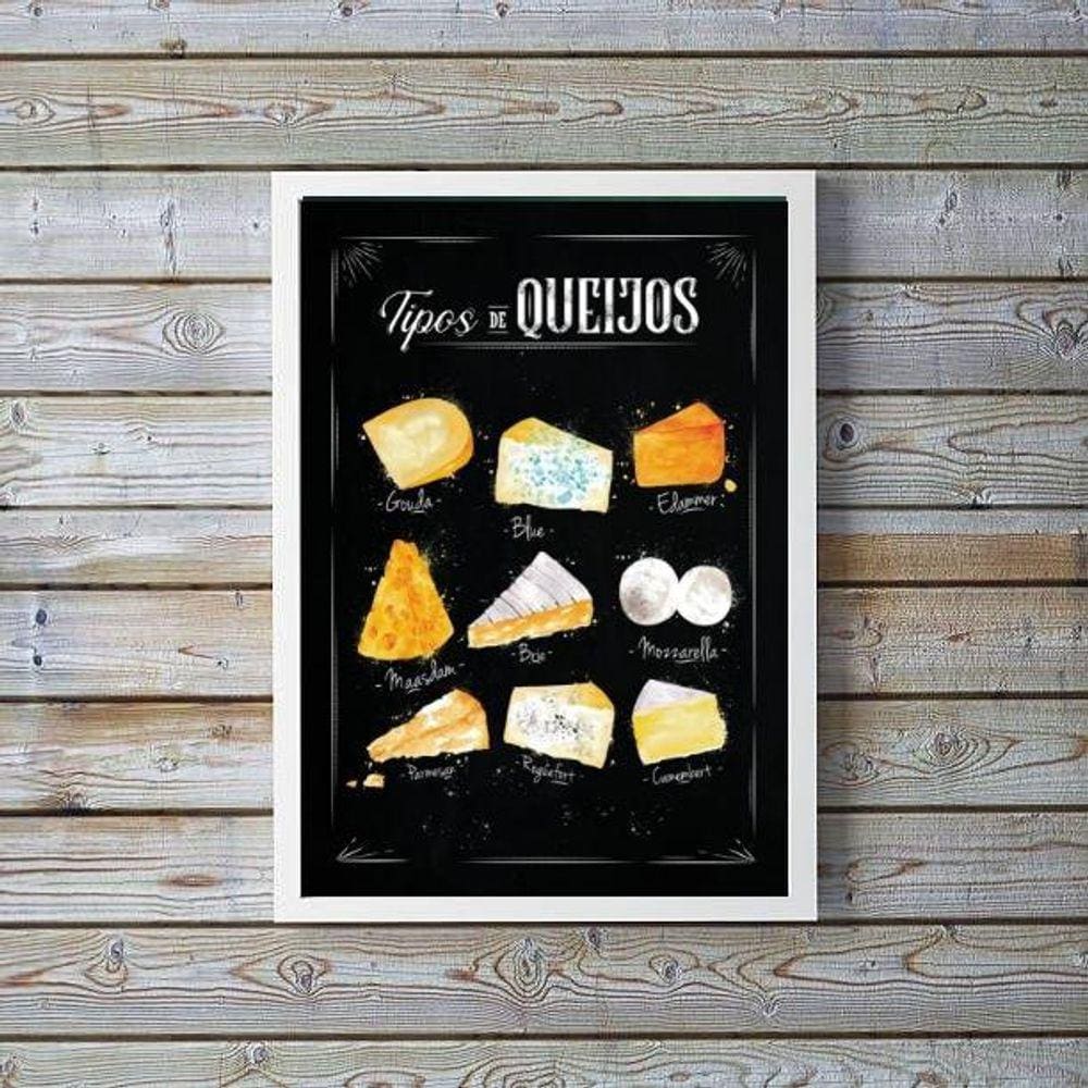 Quadro Queijo Decorativo 33x24cm - Vidro, Moldura Preta