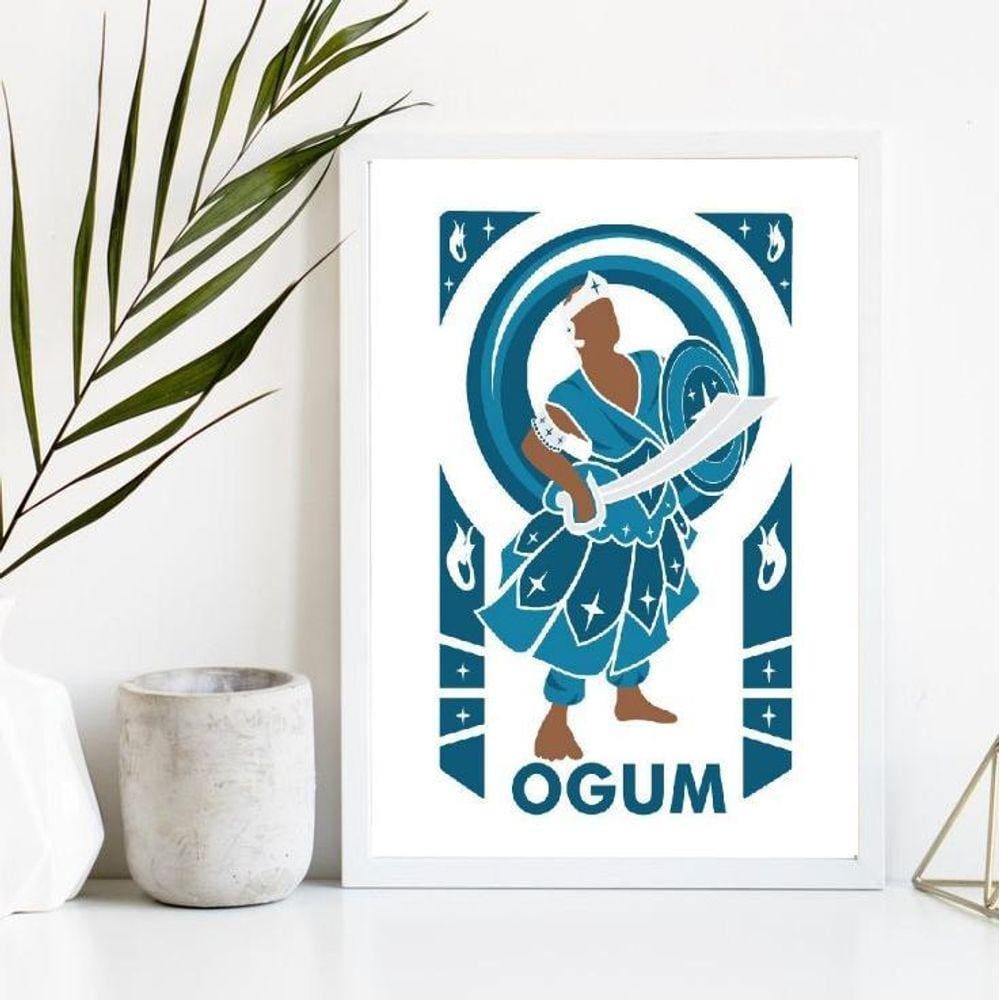 Quadro Decorativo Orixá Ogum 24x18cm - Madeira Branca
