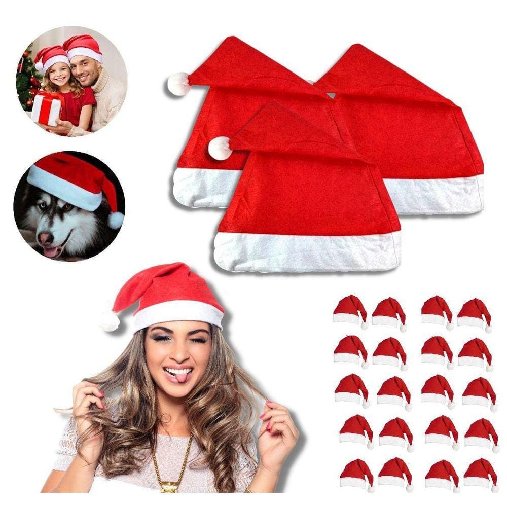 Kit 20 Gorros Papai Noel Cetim Vermelho - Natal Diversão