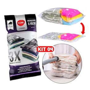 Kit 4 Sacos a Vácuo Organização para Viagem Roupas 70x100cm