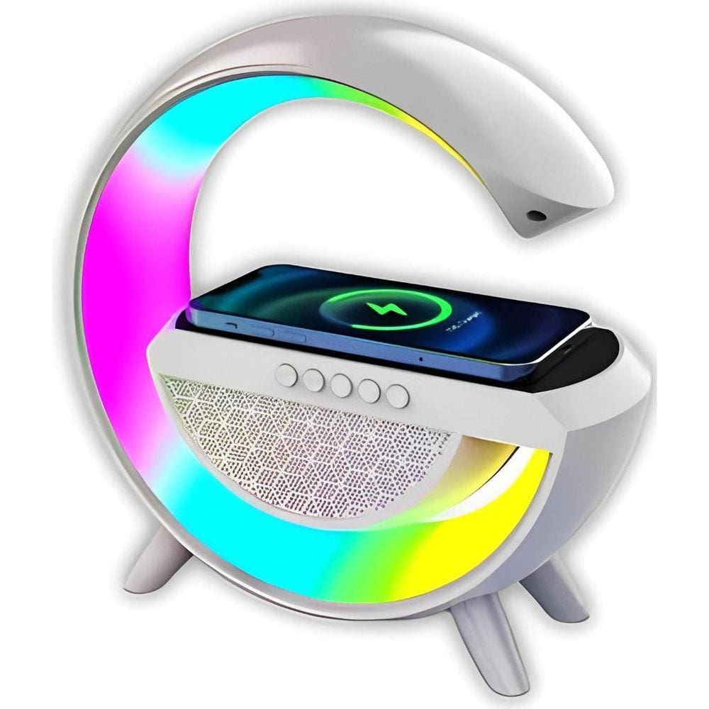 Luminária Bluetooth Caixa Som Carregador Indução RGB