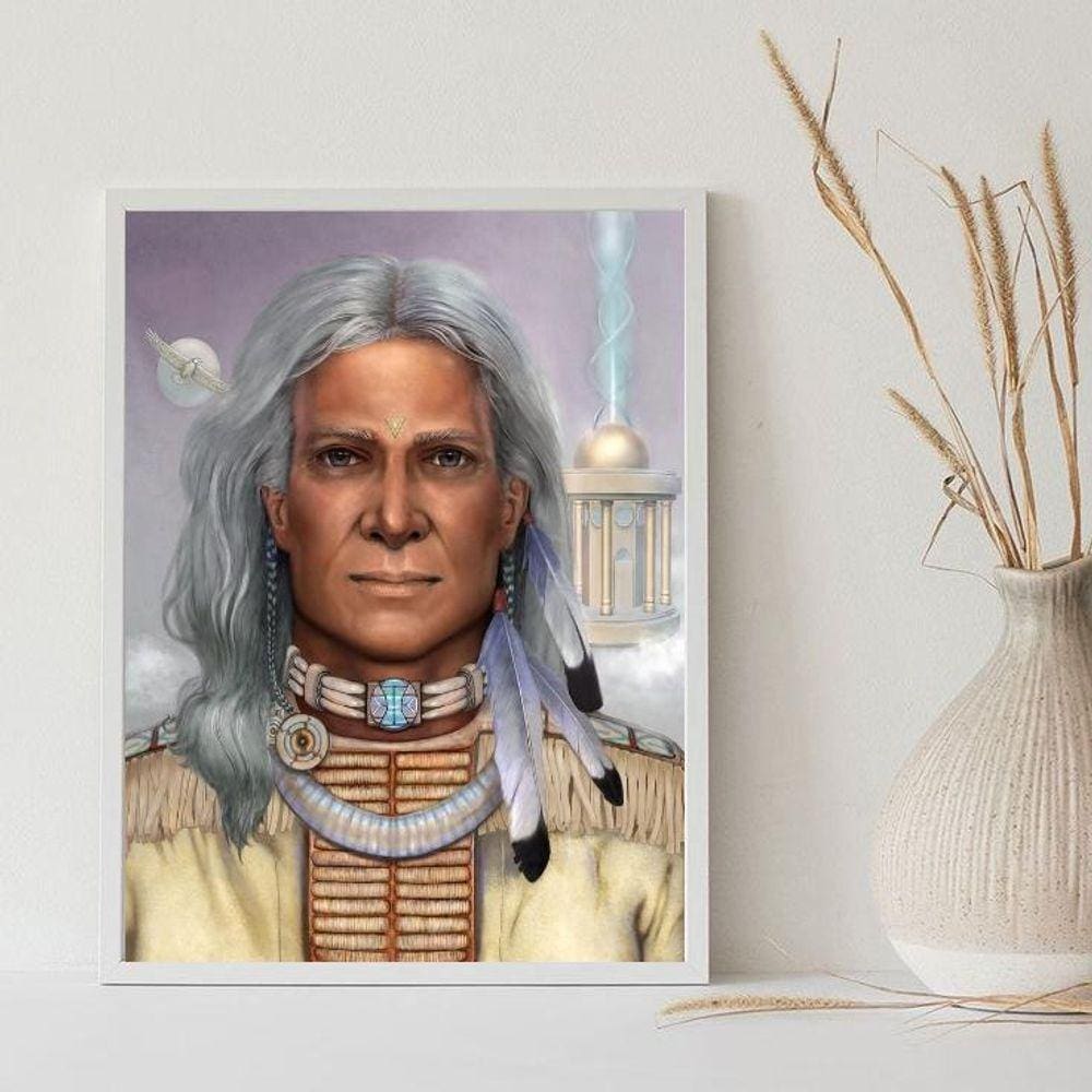 Quadro Caboclo Pena Branca 24x18cm - Decoração