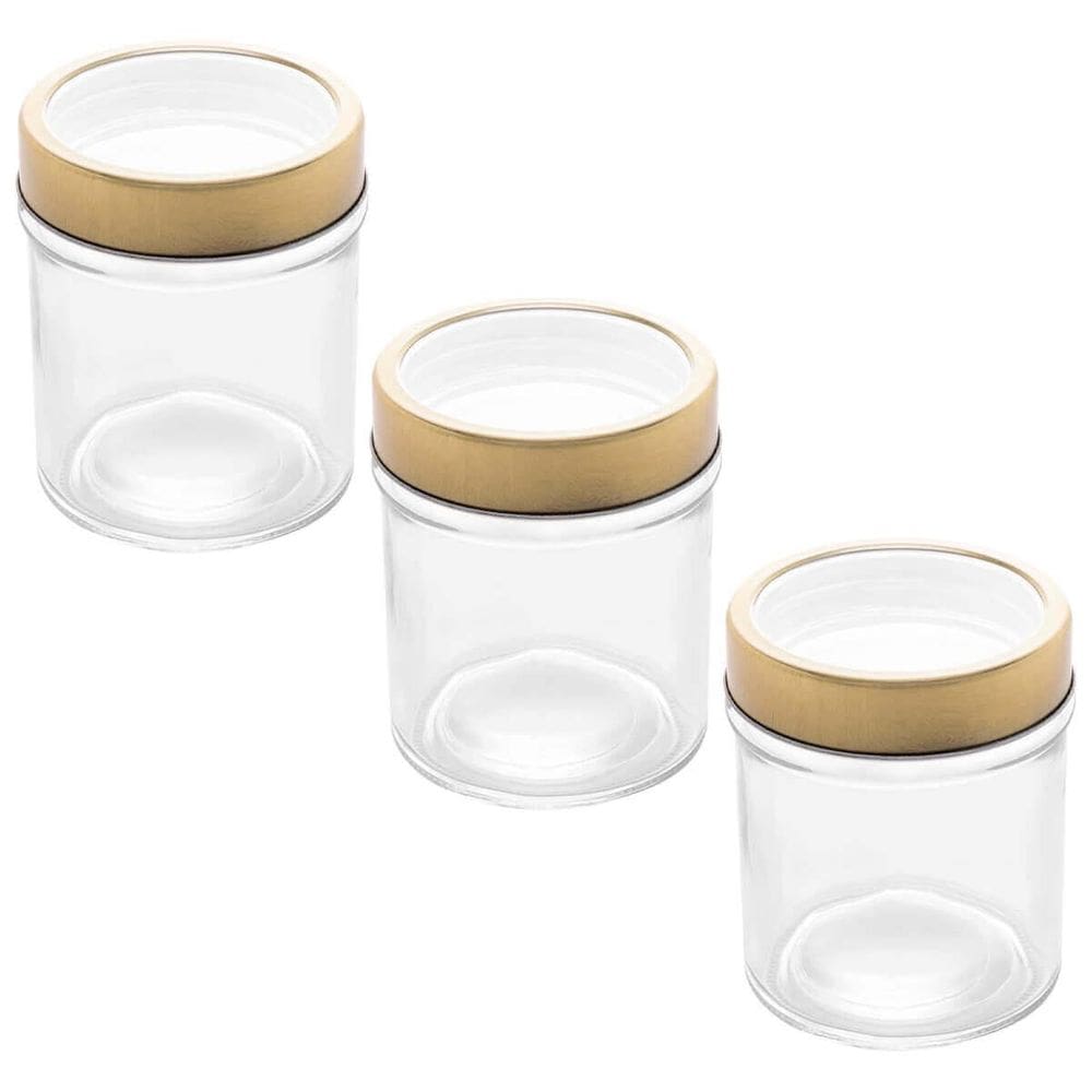 Kit 3 Potes Vidro Borossilicato Tampa Dourada 350ml