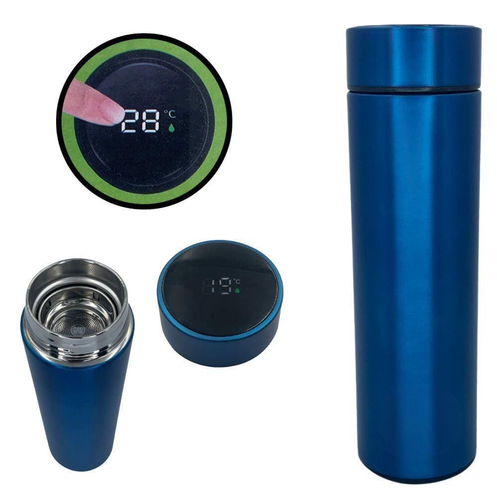 Garrafa Isotérmica Azul Inox 500ml com Visor Touch de Led