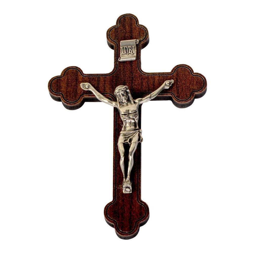 Cruz Crucifixo de Mão em Madeira e Metal 15 cm