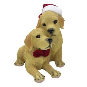 Escultura Casal de Cachorrinhos Decor Natalino em Resina