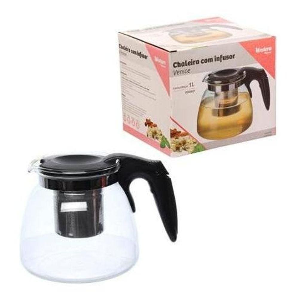 Chaleira de Vidro com Infusor Chá Café Bule 1litro Aço Inox