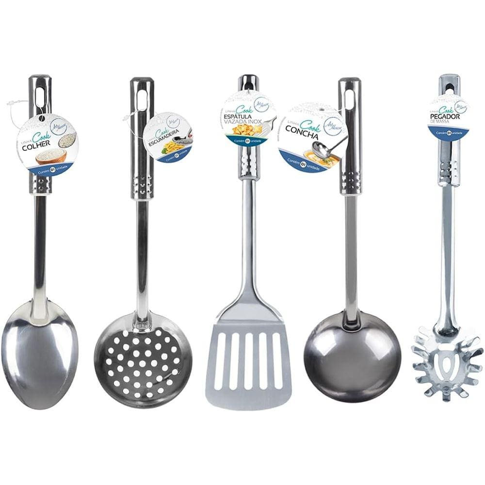 Conjunto Kit Utensílios De Cozinha Em Aço Inox Com 5 Peças