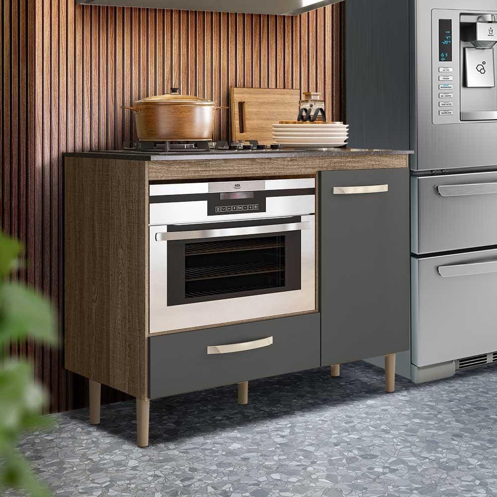 Balcão De Cozinha Para Cooktop 4 Bocas E Forno Carvalho Nature Cinza Flow Shop JM