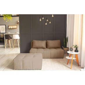 sofá modular 2 lugares com puff soho linho bege