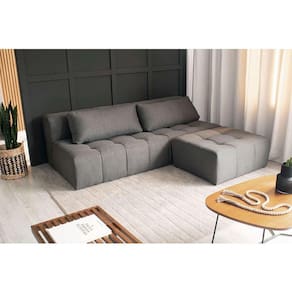 sofá modular 3 lugares com puff soho linho cinza