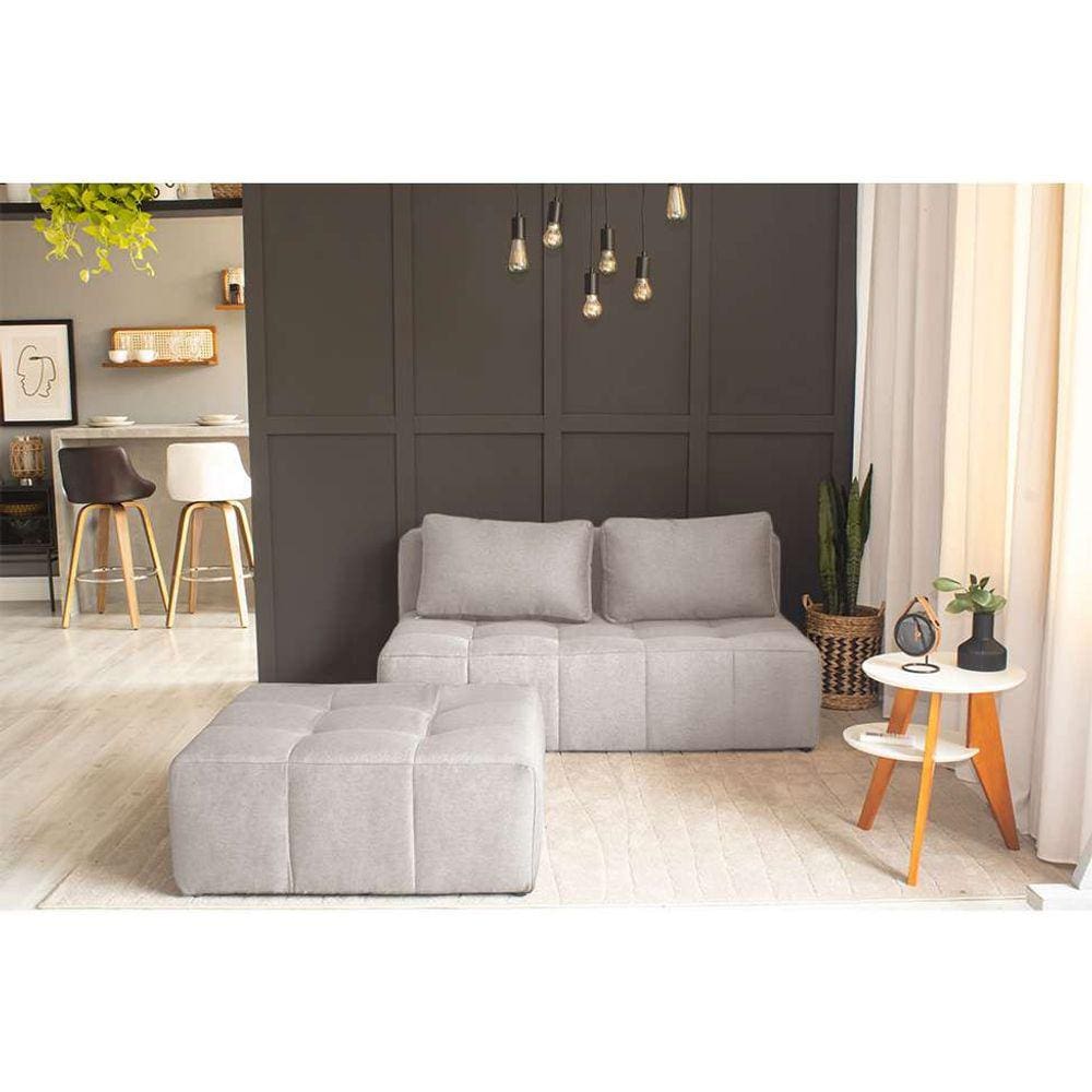 sofá modular 2 lugares com puff soho linho cru