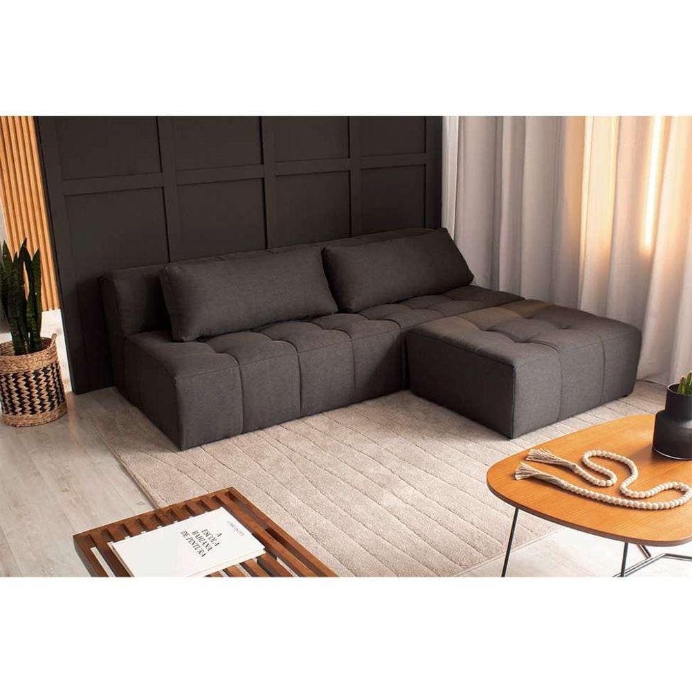 sofá modular 3 lugares com puff soho linho grafite