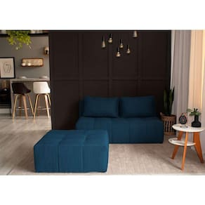 sofá modular 2 lugares com puff soho linho azul marinho