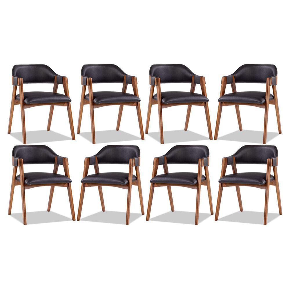 Kit 8 Cadeiras para Mesa de Jantar Lua com Estofado Impermeável Facto Preto L72