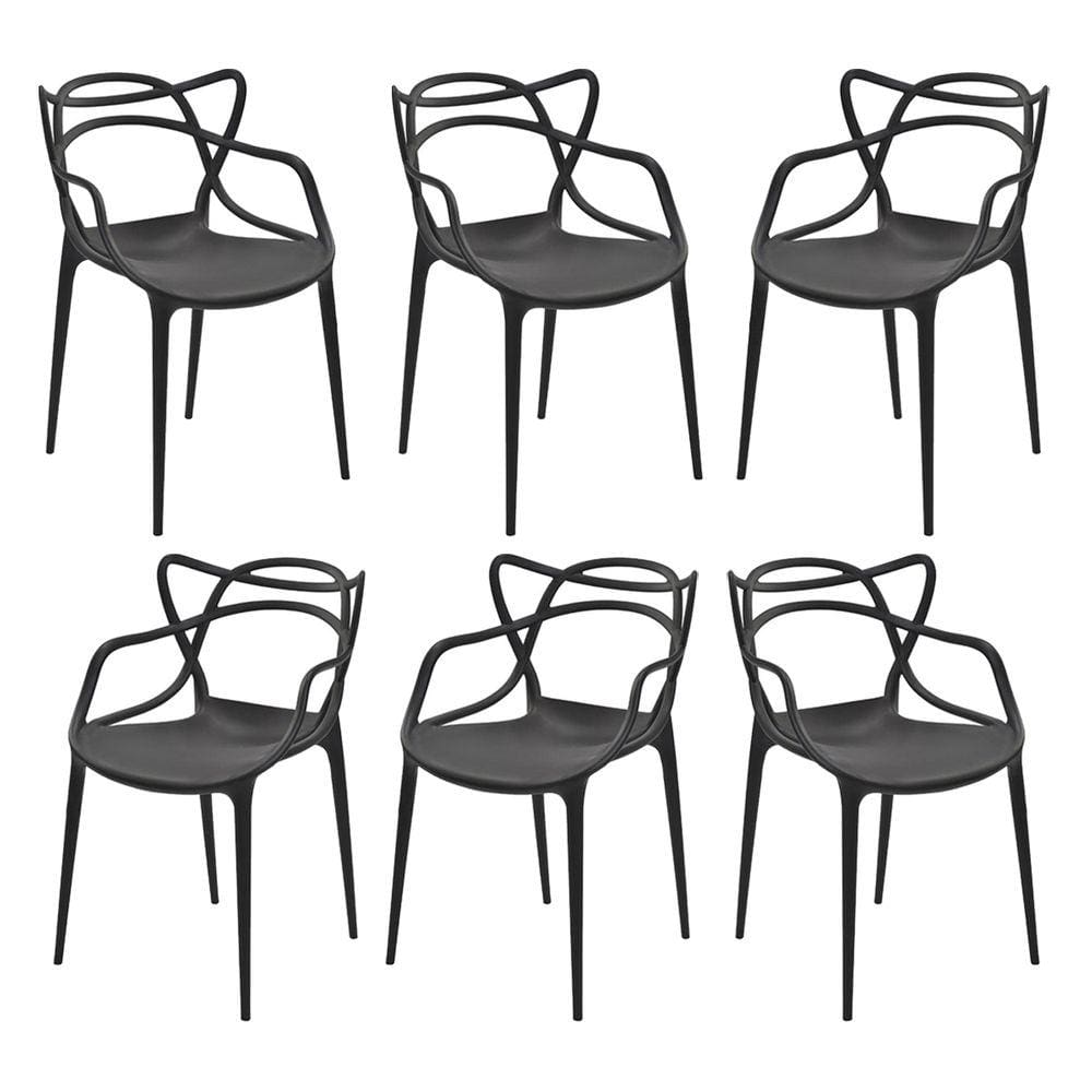 Kit 6 Cadeiras Allegra para Mesa de Jantar com Encosto 53 x 82 Cm Preto RMI