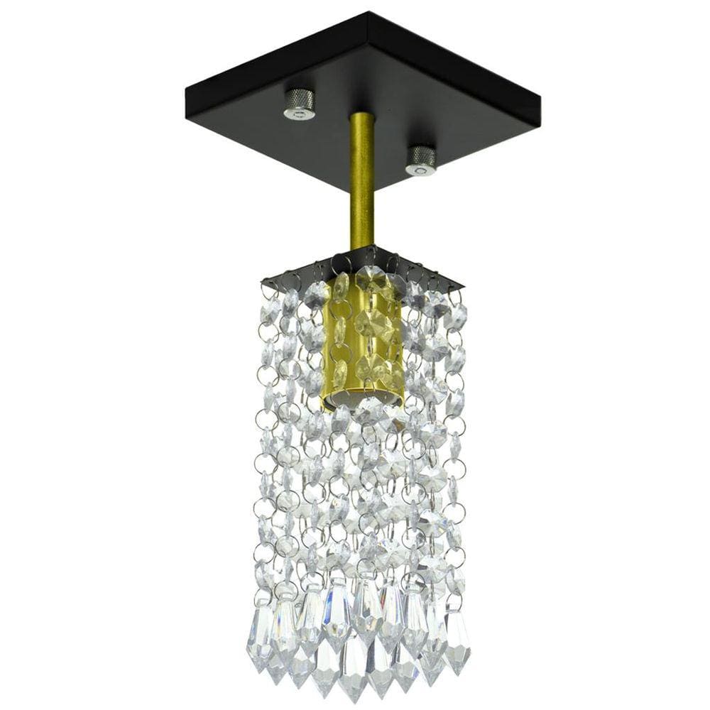 Lustre Clearcrillic Cristal Acrílico Quadrado Preto/Dourado
