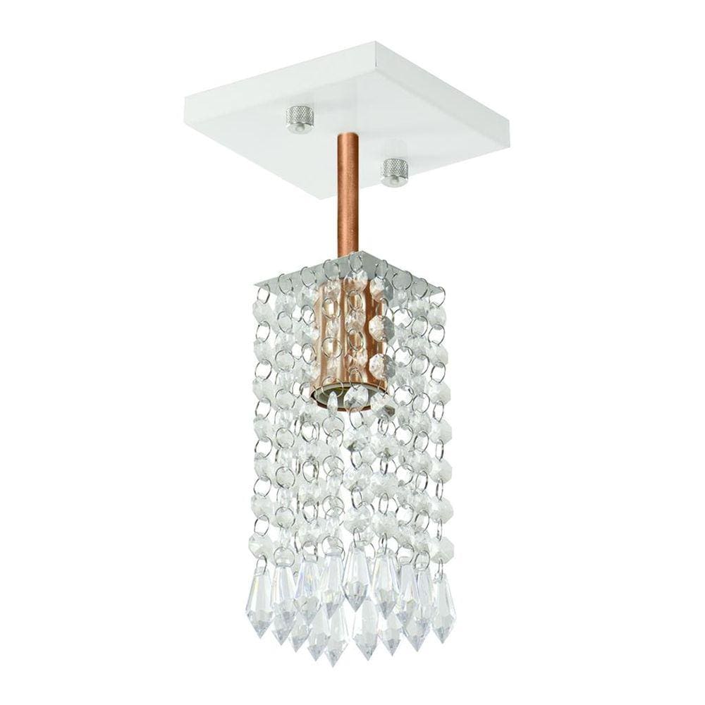 Lustre Clearcrillic Cristal Acrílico Quadrado Branco/Cobre