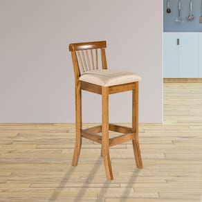 Banqueta Alta para Bancada 36 x 100 Cm Valencia Madeira Maciça Imbuia Linho Bege M58