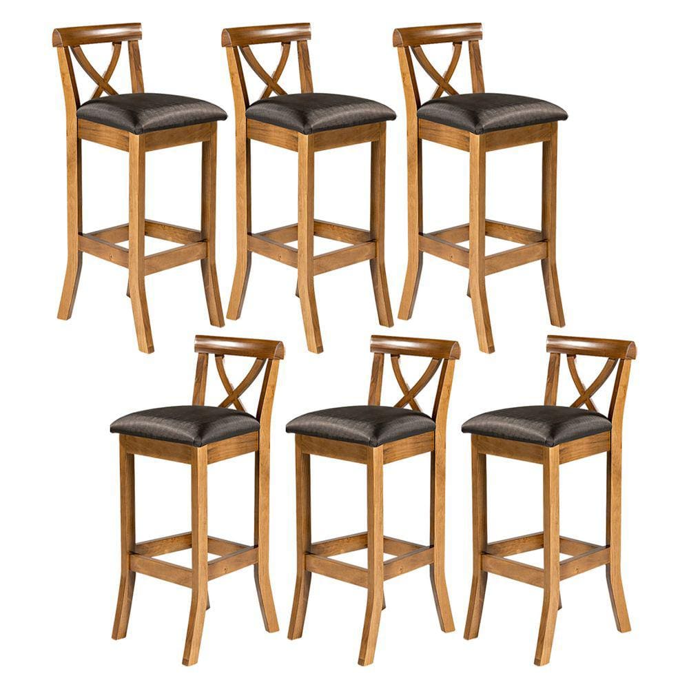 Kit 6 Banquetas Alta para Bancada 36x100 Cm Paris Madeira Maciça Imbuia Facto Preto L72