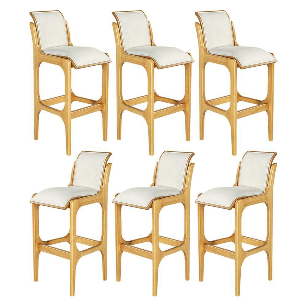 Kit 6 Banquetas Alta para Balcão 337x101CmBarcelona Madeira Mel Linho Bege Cru L71