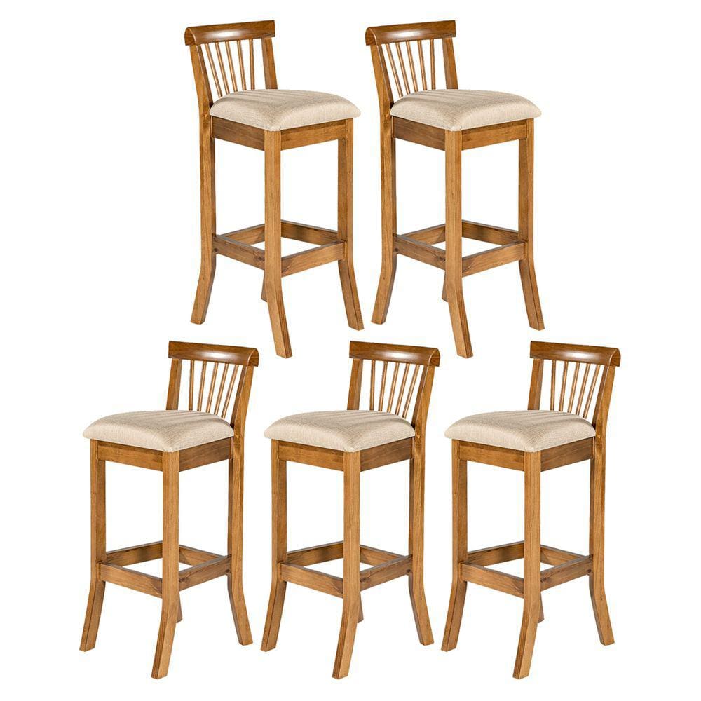 Kit 5 Banquetas Alta para Balcão 36 x 100 Cm Valencia Madeira Maciça Imbuia Linho Bege M58